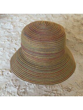Eddie Bauer Sz M/L Multicolor Striped Straw Bucket Hat